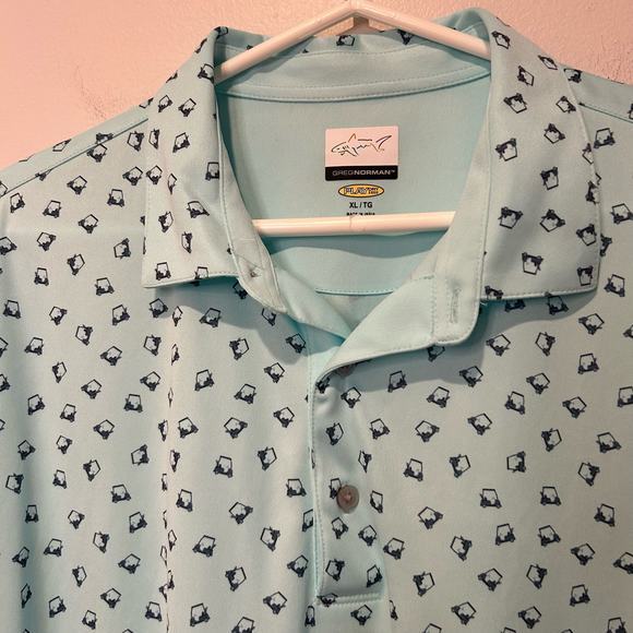 Greg Norman‎ Men Polo Golf Collared Shirt XL Golf Cart Design Short Sleeve Aqua - Picture 5 of 7